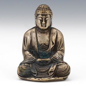ANTIQUE BRONZE BUDDHA / 1850-1900 / 3.375 Inches / Chinese Rarity / Age Patina